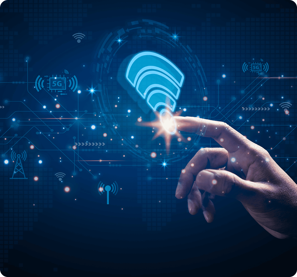 Finger interacting with virtual network icon