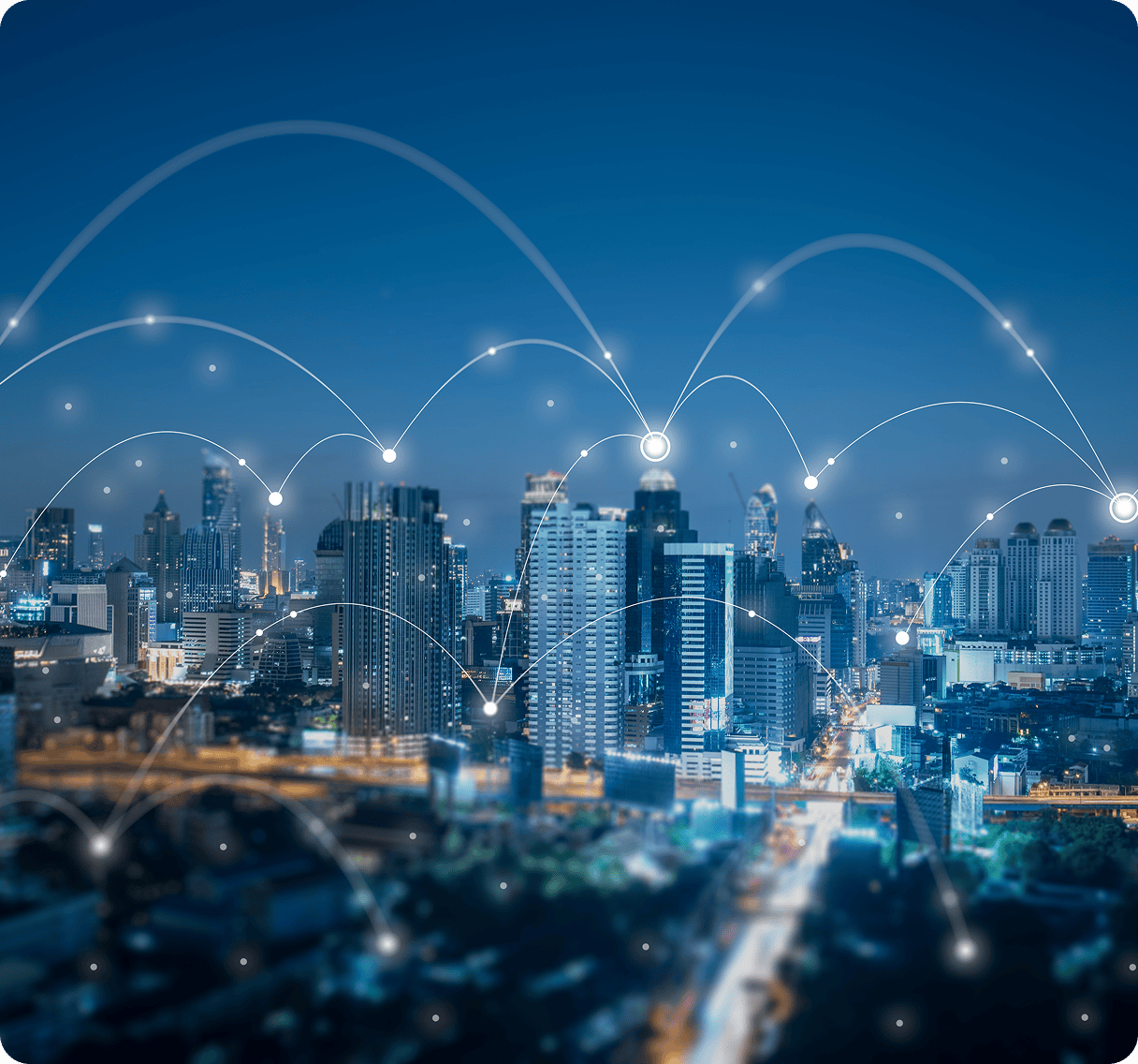Modern cityscape with network connections